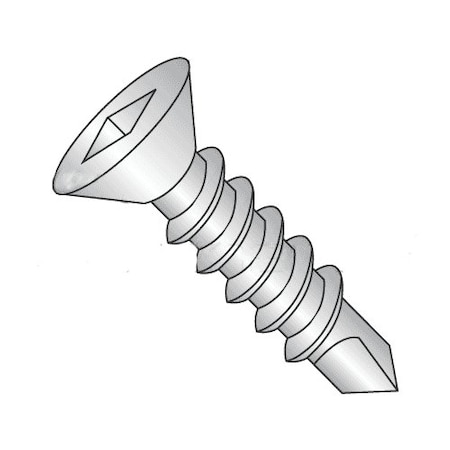 Newport Fasteners Self-Drilling Screw, #8 x 2 in, Plain 410 Stainless Steel Flat Head Square Drive, 2500 PK 203605-2500